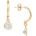 Cubic Zirconia Half Hoop Dangle Drop Earrings in 14k Gold