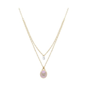 14K Gold Flash-Plated Pink Enamel Butterfly Layered Pendant Necklace 14K Gold Flash-Plated Pink Enamel Butterfly Layered Pendant Necklace