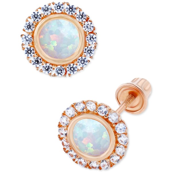 Opal (1/5 ct. t.w.) & White Sapphire (1/5 ct. t.w.) Halo Stud Earrings