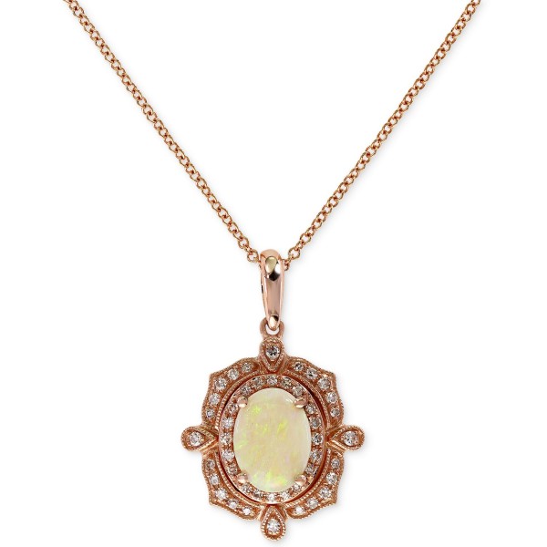 Diamond (1/6 c.t. t.w.) and Opal (5/8 c.t. t.w.) Pendant in 14K Rose Gold