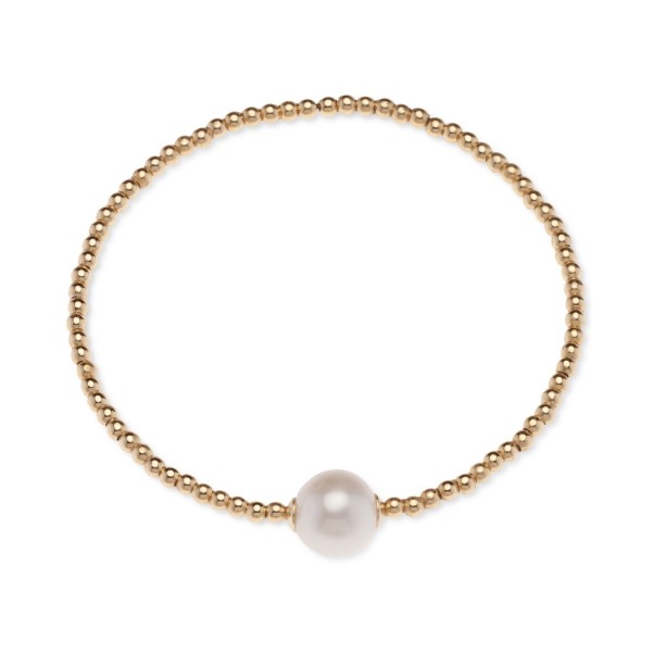 Cultured Freshwater Pearl (9-1/2mm) & Polished Bead Solitaire Coil Bracelet in 18k Gold-Plated Sterling Silver