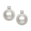 Cultured Freshwater Pearl (5-1/2mm) and Diamond Accent Stud Earrings in 14k White Gold