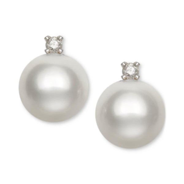 Cultured Freshwater Pearl (5-1/2mm) and Diamond Accent Stud Earrings in 14k White Gold