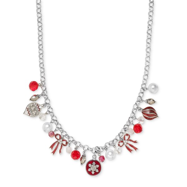 Silver-Tone Mixed Stone Shaky Ornament Statement Necklace, 18