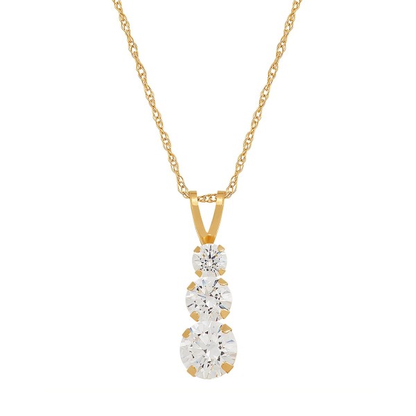 Cubic Zirconia Three Stone Pendant Necklace in 14k Yellow Gold