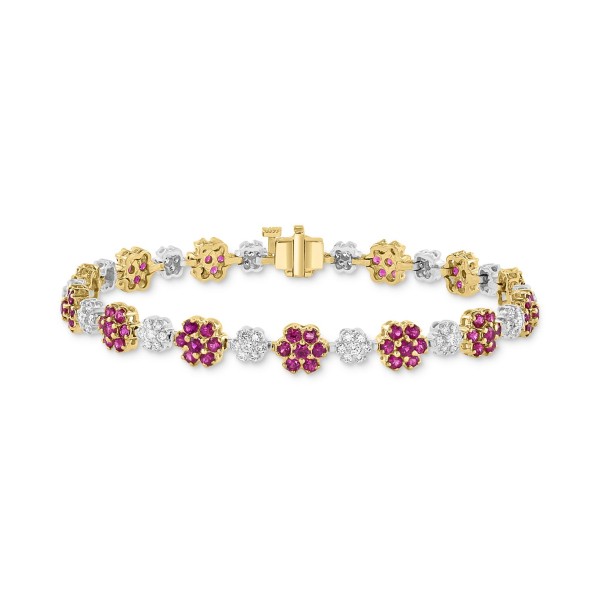 Diamond (1-1/10 ct. t.w.) Flower Link Bracelet in 14k Two-Tone Gold