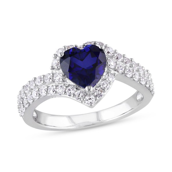 Blue Sapphire (1-7/8 ct. t.w.) & White Sapphire (1-7/8 ct. t.w.) Heart Swirl Ring in Sterling Silver