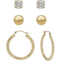 3-Pc. Earrings Set Hoop, Ball Stud & Cubic Zirconia Stud Earrings