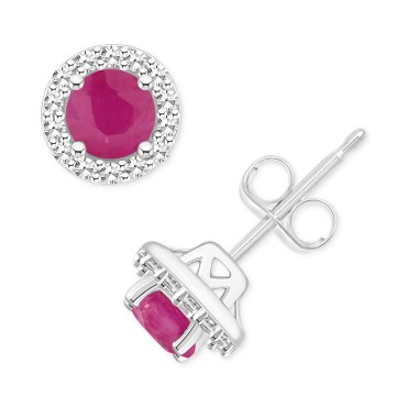 Emerald (1/2 ct. t.w.) & Diamond (1/6 ct. t.w.) Halo Stud Earrings in Sterling Silver Emerald (1/2 ct. t.w.) & Diamond (1/6 ct. t.w.) Halo Stud Earrings in Sterling Silver