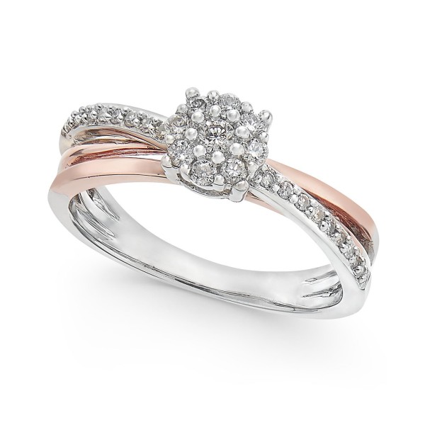 Diamond Crossover Promise Ring (1/4 ct. t.w.) in Sterling Silver and 14k Rose Gold