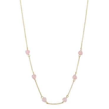 14K Gold Flash-Plated Brass Rose Quartz Heart and Chain Necklace with Extender 14K Gold Flash-Plated Brass Rose Quartz Heart and Chain Necklace with Extender