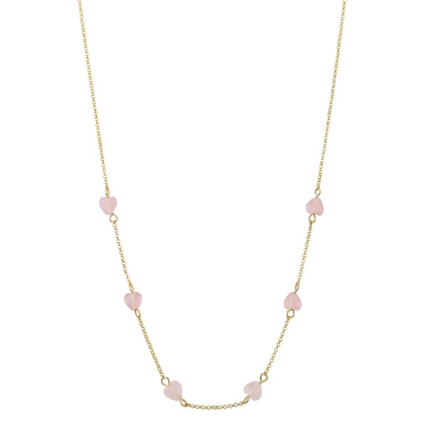 14K Gold Flash-Plated Brass Rose Quartz Heart and Chain Necklace with Extender