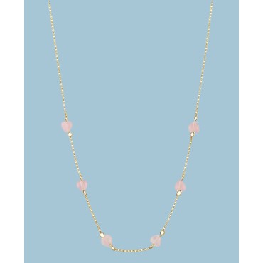 14K Gold Flash-Plated Brass Rose Quartz Heart and Chain Necklace with Extender 14K Gold Flash-Plated Brass Rose Quartz Heart and Chain Necklace with Extender