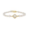 White Simulated Imitation Pearl and Cubic Zirconia Clover Bracelet