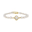 White Simulated Imitation Pearl and Cubic Zirconia Clover Bracelet