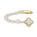 White Simulated Imitation Pearl and Cubic Zirconia Clover Bracelet