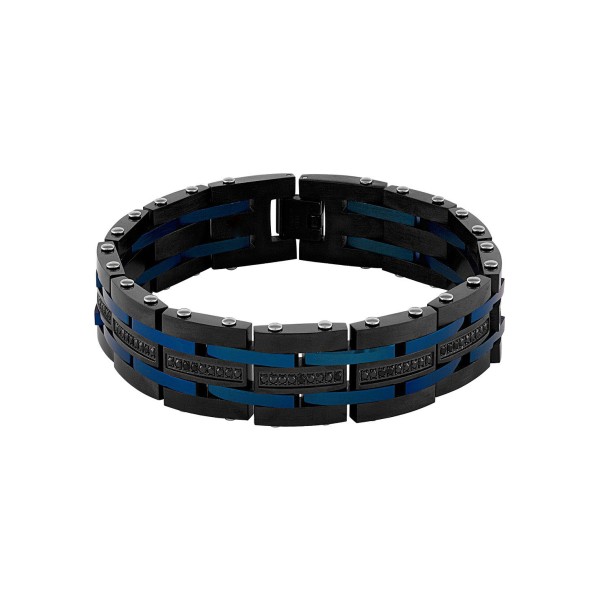 Men's 1 Carat Black Diamond Bracelet in Black and Blue Stainless Steel