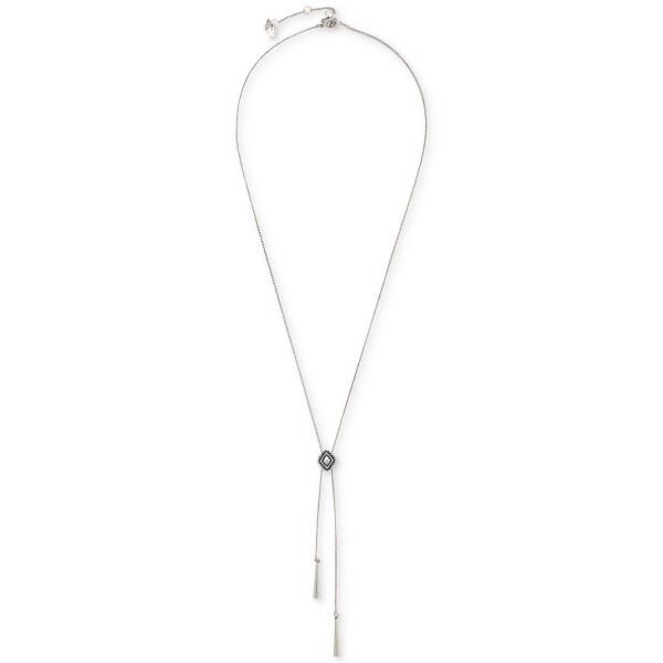 Silver-Tone Etched Diamond-Shape Long Lariat Necklace, 30