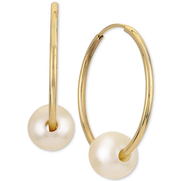 Cultured Freshwater Pearl (6mm) Endless Hoop Earrings in 14k Gold