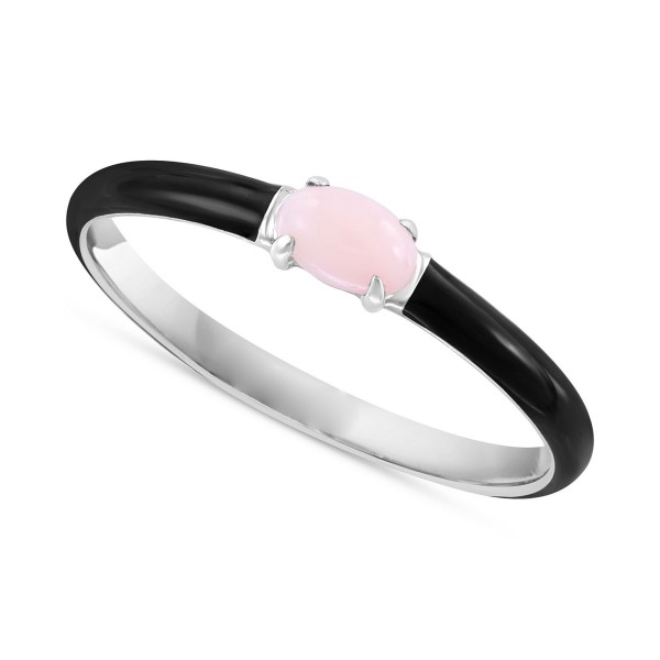 Pink Opal (1/6 ct. t.w.) & Enamel Ring in Sterling Silver