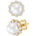 Cultured Freshwater Pearl (5mm) & White Sapphire (3/8 ct. t.w.) Stud Earrings in 14k Gold