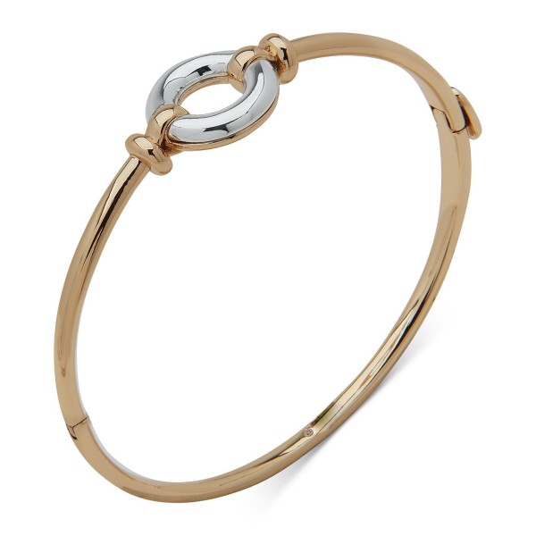 Two-Tone Circle Link Charm Thin Bangle Bracelet