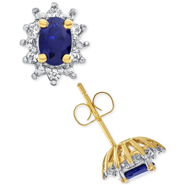 Blue Sapphire (1 ct. t.w.) and White Sapphire (1/5 ct. t.w.) Stud Earrings in 14k Gold-Plated Sterling Silver