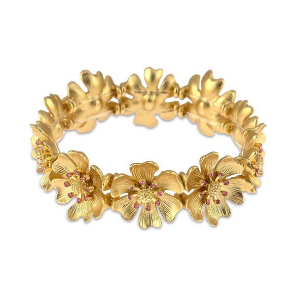 Gold-Tone Color Pavé Flower Stretch Bracelet