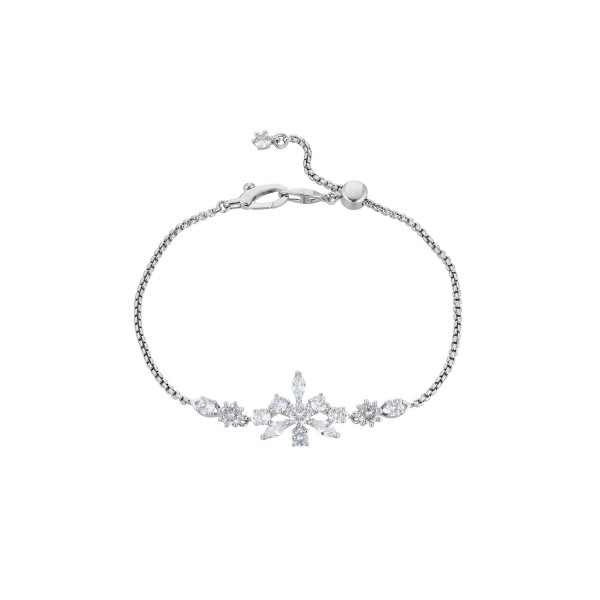 Silver-Tone Cubic Zirconia Flower Slider Bracelet