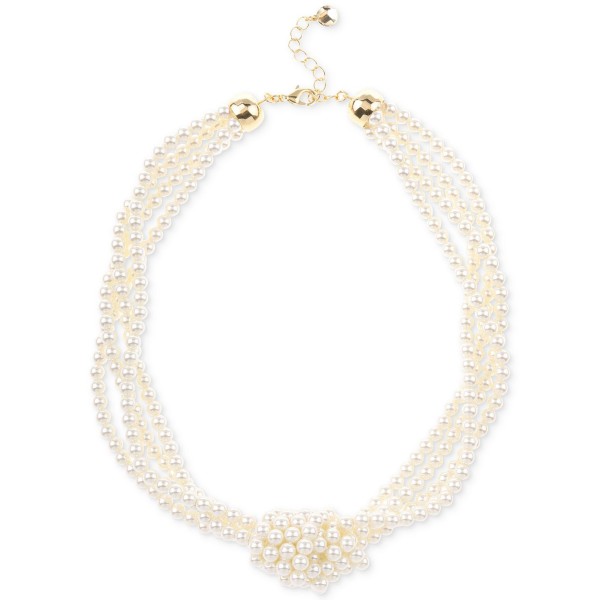 Imitation Pearl Knotted Multi-Row Strand Necklace, 19