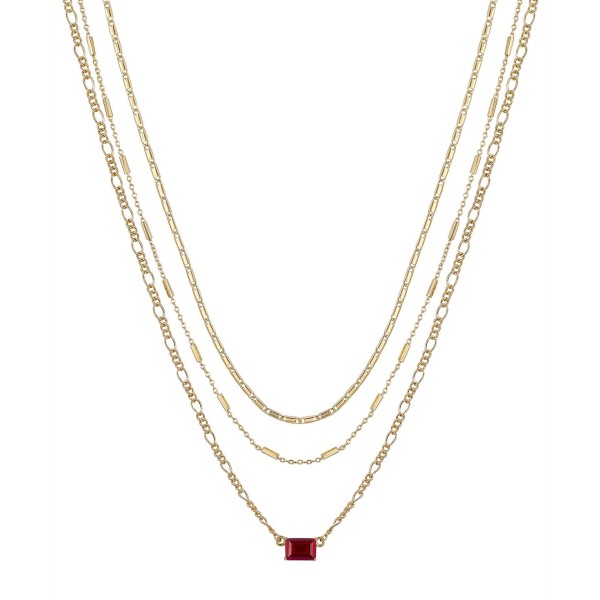 Red Cubic Zirconia and Chain Necklaces Set, 3 piece