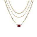 Red Cubic Zirconia and Chain Necklaces Set, 3 piece