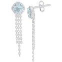 Blue Topaz (1-1/4 ct. t.w.) & White Sapphire (1/6 ct. t.w.) Cushion Halo Chain Drop Earrings in Sterling Silver