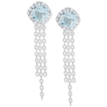 Blue Topaz (1-1/4 ct. t.w.) & White Sapphire (1/6 ct. t.w.) Cushion Halo Chain Drop Earrings in Sterling Silver Blue Topaz (1-1/4 ct. t.w.) & White Sapphire (1/6 ct. t.w.) Cushion Halo Chain Drop Earrings in Sterling Silver
