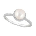 Cultured Freshwater Pearl (7mm) & White Sapphire (1/5 ct. t.w.) Halo Ring in 10k White Gold