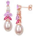 Pink Cultured Freshwater Oval Pearl & Multi-Gemstone (2-1/3 ct. t.w.) Drop Earrings in 18k Rose Gold- Plated Silver