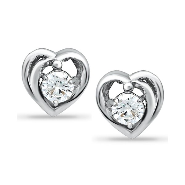 Cubic Zirconia Heart Solitaire Stud Earrings in Sterling Silver