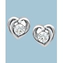 Cubic Zirconia Heart Solitaire Stud Earrings in Sterling Silver