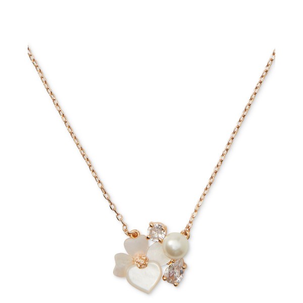 Gold-Tone Cubic Zirconia, Imitation Pearl & Mother-of-Pearl Flower Cluster Pendant Necklace, 17